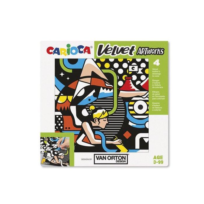 Juego Educativo Carioca Velvet Artworks +3 Años (Terciopelo Para Colorear) Van Orton Street Set De 4 Laminas