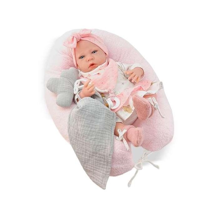 Reborn vestido blanco lazo rosa mecanismo pulsador lloro ref: 8402-24 50 cm Reborn vestido blanco lazo rosa mecanismo pulsador lloro ref: 8402-24 50 cm