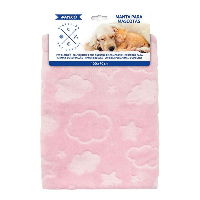 Nayeco Manta Sky Rosa para Mascotas con Nubes y Estrellas, 100 x 70 cm 2