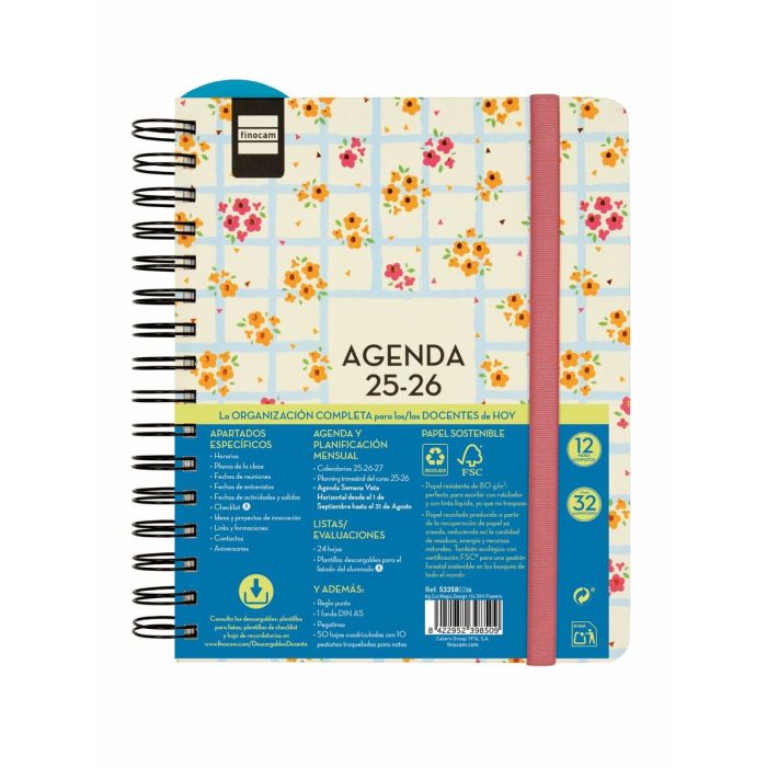 Finocam Agenda Docente Magistral Design Espiral Doble 4º Svh Flowers 2025-2026, Papel Reciclado, A5 Finocam Agenda Docente Magistral Design Espiral Doble 4º Svh Flowers 2025-2026, Papel Reciclado, A5