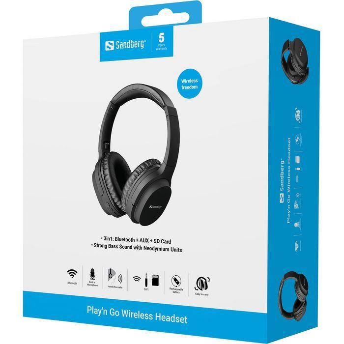Sandberg Play'n Go Auriculares Inalámbricos Bluetooth con Micrófono y Controles de Pista y Volumen para Móvil y Tablet 3