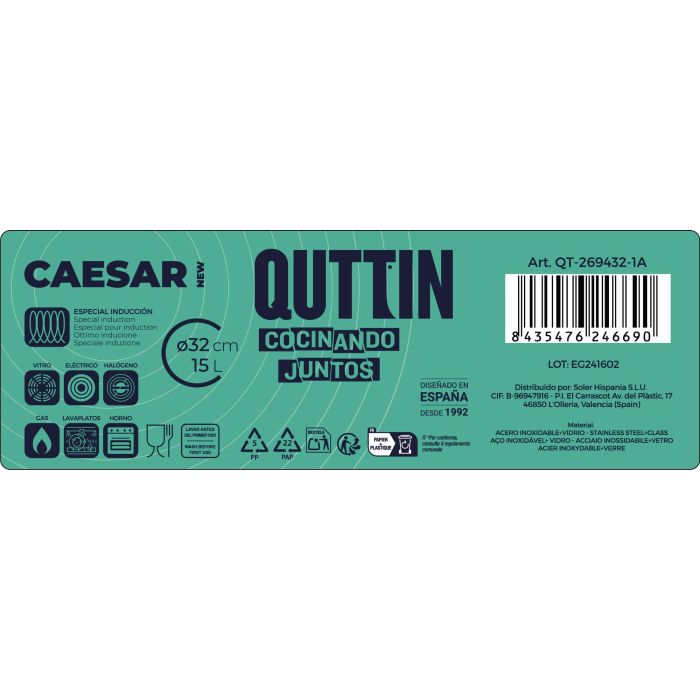 Quttin Olla con Tapa de Acero Inoxidable para Inducción 32 cm / 15 L New Caesar (2 Unidades) 7 Quttin Olla con Tapa de Acero Inoxidable para Inducción 32 cm / 15 L New Caesar (2 Unidades) 7