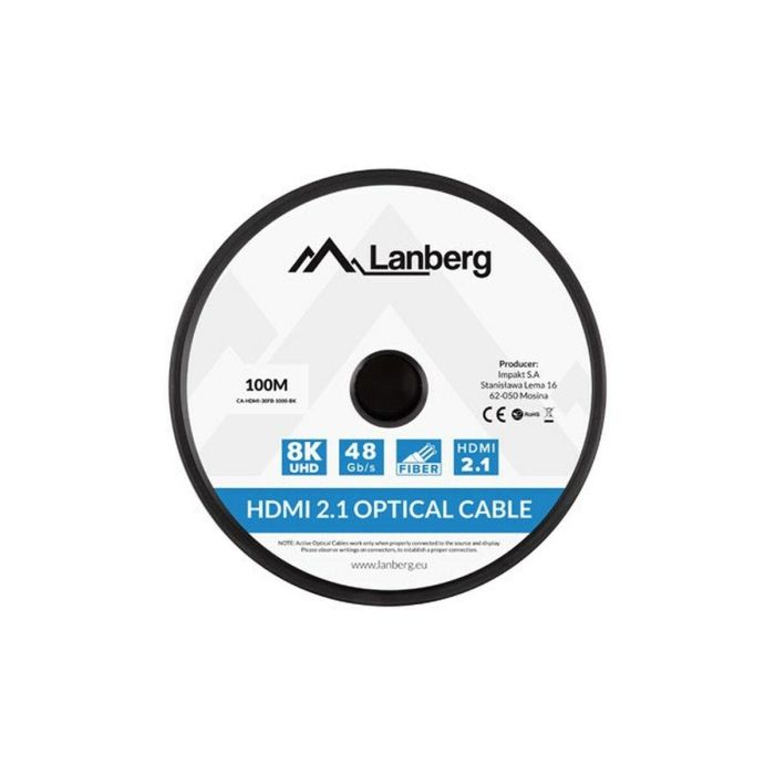 Lanberg CA-HDMI-30FB-1000-BK Cable HDMI Tipo A Macho a Macho 2.1 48Gbps 100m Negro con Contactos Chapados en Oro 1