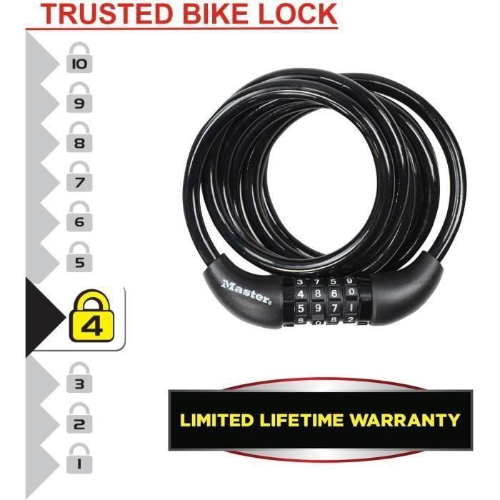 Candado para bicicleta - MASTER LOCK - 8221EURDPRO - Cable trenzado 1,8m - Combinación programable 1 Candado para bicicleta - MASTER LOCK - 8221EURDPRO - Cable trenzado 1,8m - Combinación programable 1