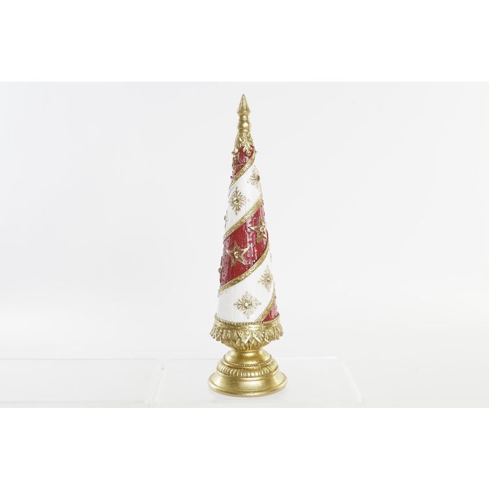 DKD Home Decor Figura de Navidad Árbol Moderna de Resina Rojo Blanco Dorado 10x35.5x10 cm