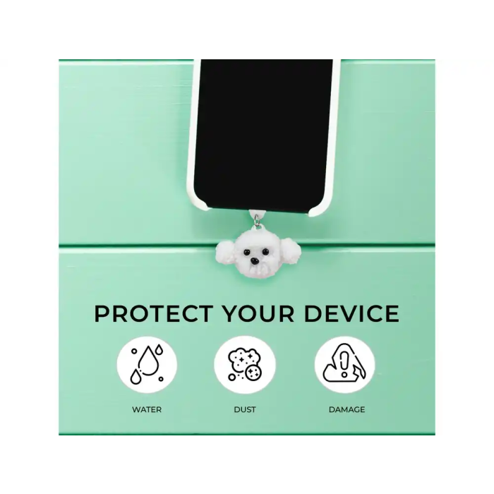 Wondee Charm Funny Protege y Decora, Accesorio para Móvil con Colgante, Protector de Puerto Type-C o Lightning contra Polvo, para Smartphone - Referencia: Lightning dog