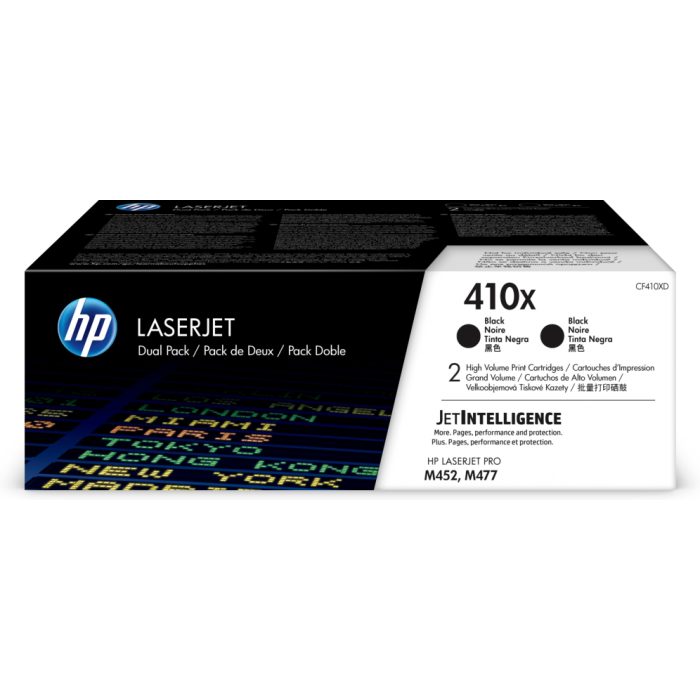 HP CF410XD Cartuchos de Tóner Originales LaserJet 410X Negro Alto Rendimiento Pack 2 unidades para M377, M452, M477