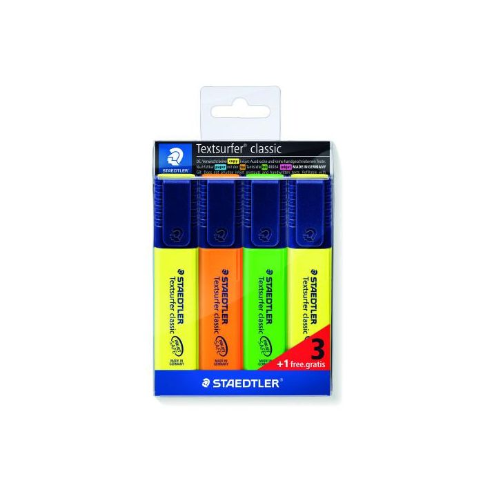 Estuche 3 + 1Regalo Marcadores Fluorescente Classic 364 Textsurfer Staedtler 364-S WP4P