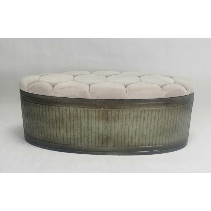 DKD Home Decor Descalzadora Loft, Banco Recibidor con Asiento Beige y Estructura Marrón Oscuro de Metal y Poliéster, 121x44x47.5 cm