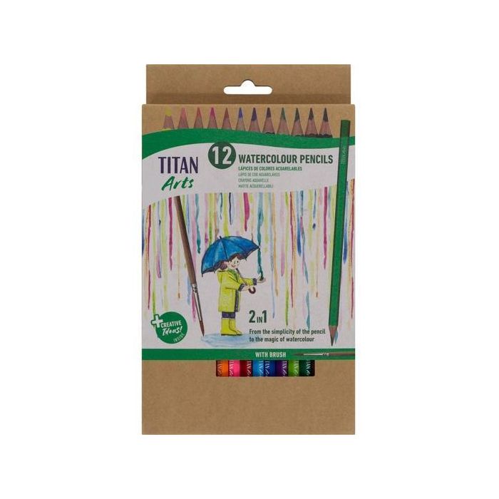 Titan Arts Lápices De Colores Acuarelables Surtidos Estuche 12 Ud + Pincel
