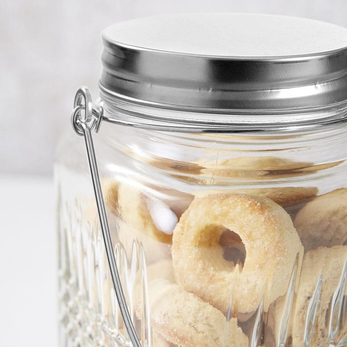 La Mediterranea Tarro de Vidrio con Tapa de Acero y Asa, 1000 ml (1L), 10.5 x 16 x 10.5 cm (12 Unidades)