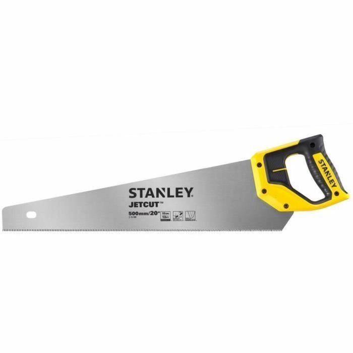 Stanley Serrucho Jet Cut Fine 500mm, Hoja Acero Calidad, Mango Ergonómico, Marcas 45°/90° para Carpintería