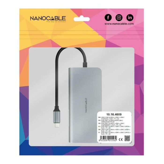 Hub USB NANOCABLE Hub 8en1 Gris 18 cm 10