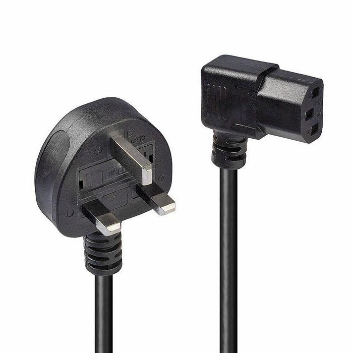 Lindy 1m UK 3 Pin Plug to Right Angled IEC C13 Mains Power Cable, Black Lindy 1m UK 3 Pin Plug to Right Angled IEC C13 Mains Power Cable, Black