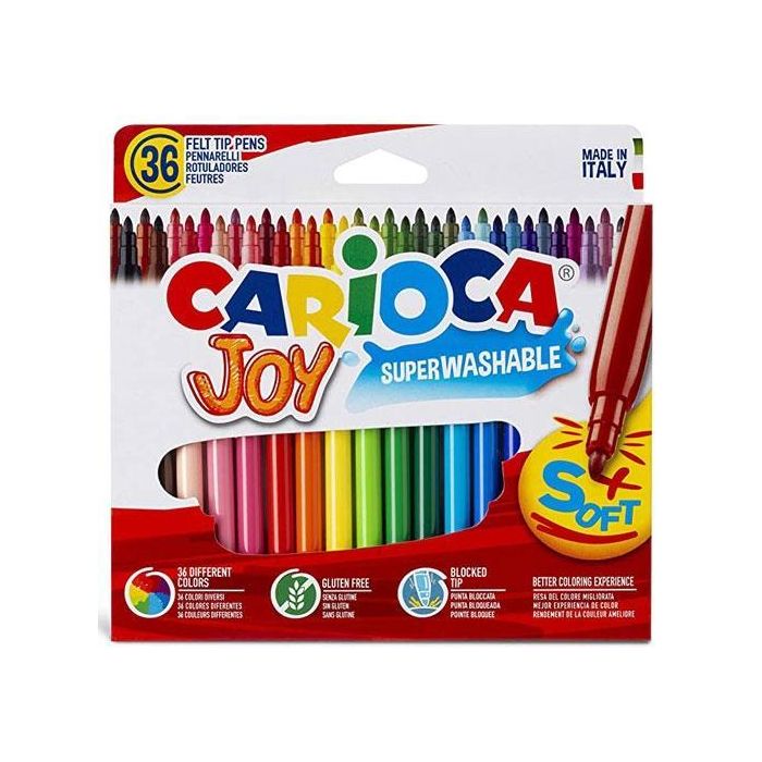 Carioca 40556 Estuche 36 Rotuladores JOY Bolsa Cartón Tinta Superlavable Punta Fina Made in Italy
