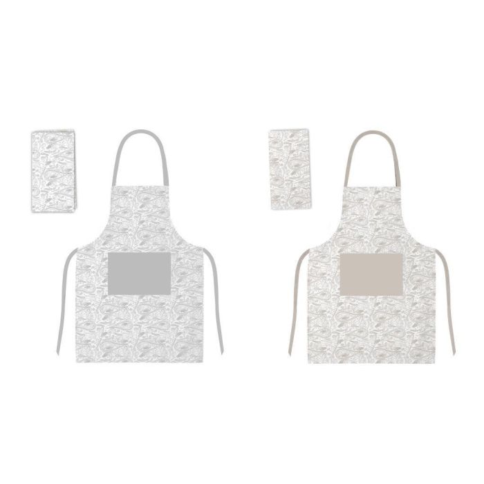 DKD Home Decor Delantal de Cocina Decorativo Glam Colección Paisley Cream Algodón y Poliéster Beige Blanco Set de 2 unidades 80 x 60 cm
