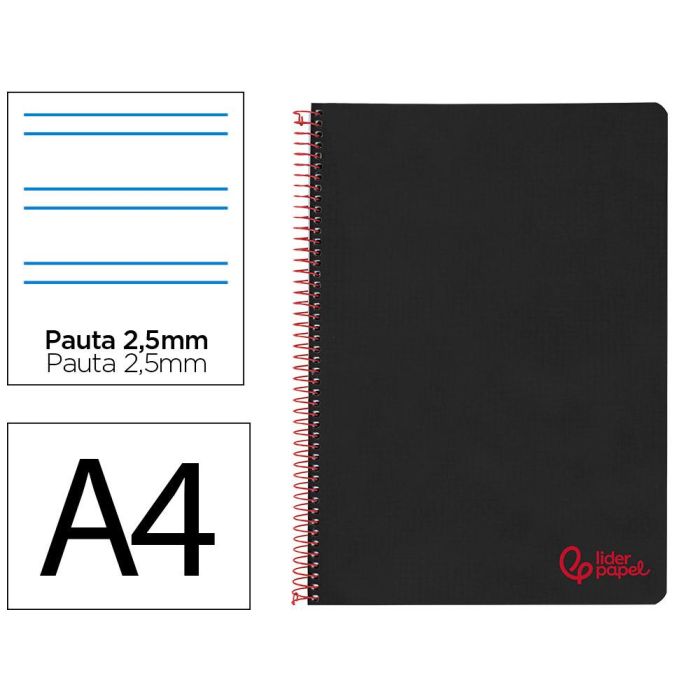 Cuaderno Espiral Liderpapel A4 Wonder Tapa Plastico 80H 90 gr Pauta Estrecha 2,5 mm Con Margen Color Negro Cuaderno Espiral Liderpapel A4 Wonder Tapa Plastico 80H 90 gr Pauta Estrecha 2,5 mm Con Margen Color Negro