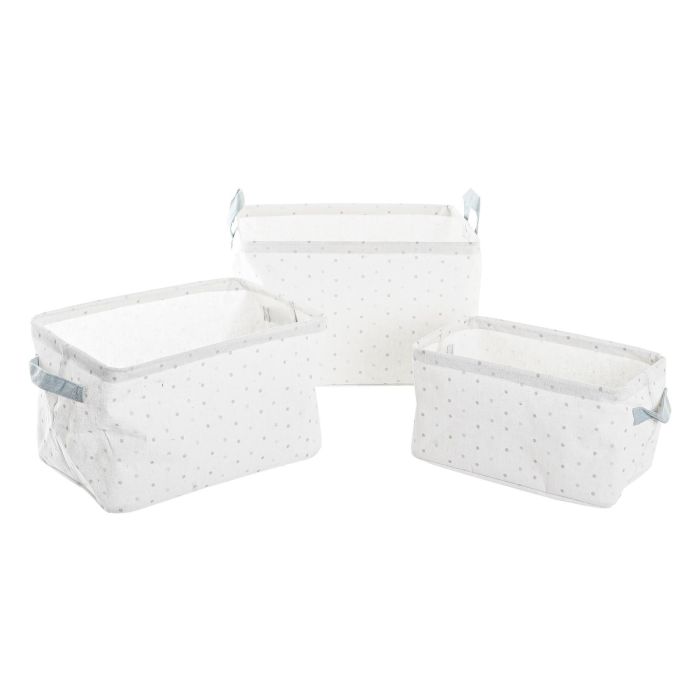 DKD Home Decor Cesta Shabby Blanco Multicolor Algodón Poliéster Set 3 Piezas 25 x 22 x 35 cm Colección Casablanca 2022 1