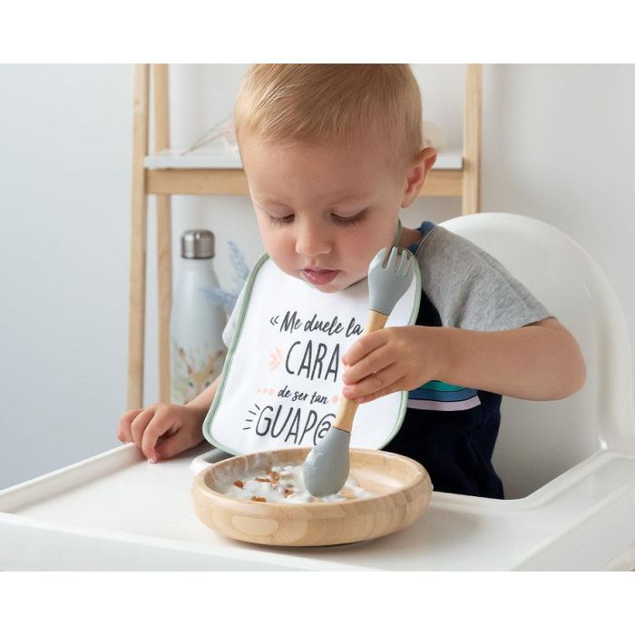 KioKids Set Vajilla Infantil Silicona y Bambú Gris con Cuenco, Ventosa Antideslizante y Cuchara-Tenedor +4 meses 1 KioKids Set Vajilla Infantil Silicona y Bambú Gris con Cuenco, Ventosa Antideslizante y Cuchara-Tenedor +4 meses 1
