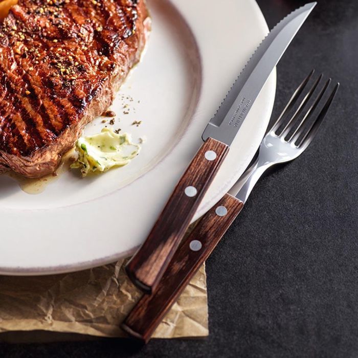 Tramontina Cuchillos de Asado Polywood Castaño Acero Inoxidable Mango de Madera 60 Unidades 12.7 cm 2