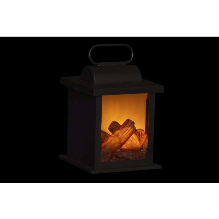 DKD Home Decor Chimenea de Navidad Alpina Negra de PP con LED 12x18x12 cm a Pilas AA 3