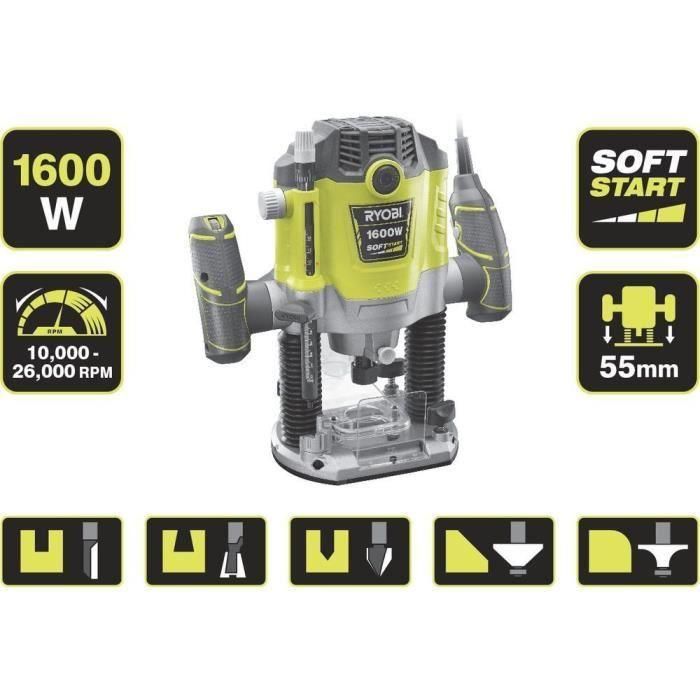 RYOBI RRT1600 - K - Router 1600 Watts + 5 cortadores 1 RYOBI RRT1600 - K - Router 1600 Watts + 5 cortadores 1