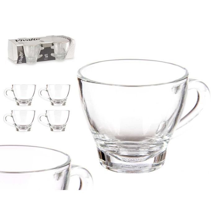 Set 4 Tazas Vidrio Cafe Con Asa 80Ml Vivalto 19X6CM (24 Unidades) Set 4 Tazas Vidrio Cafe Con Asa 80Ml Vivalto 19X6CM (24 Unidades)