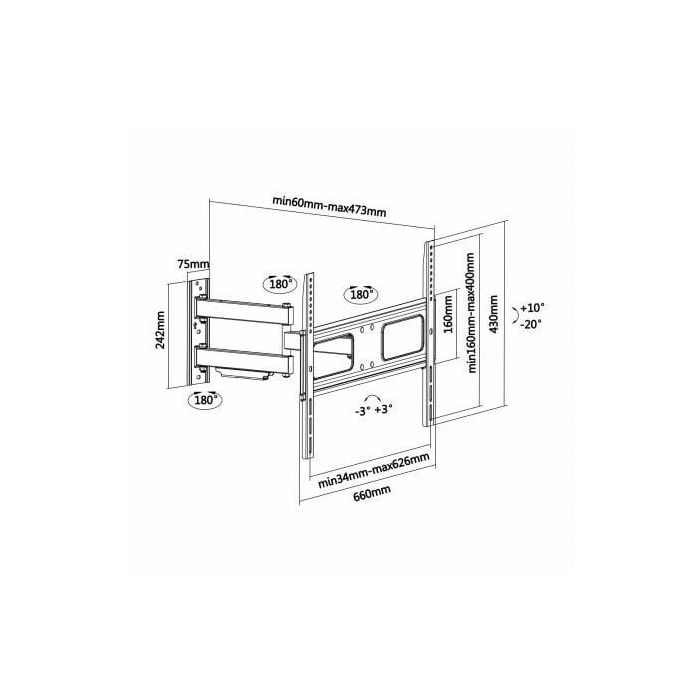 AISENS - SOPORTE PRO GIRATORIO, INCLINABLE Y NIVELABLE PARA MONITOR/TV 50KG DE 37-70, NEGRO 4 AISENS - SOPORTE PRO GIRATORIO, INCLINABLE Y NIVELABLE PARA MONITOR/TV 50KG DE 37-70, NEGRO 4