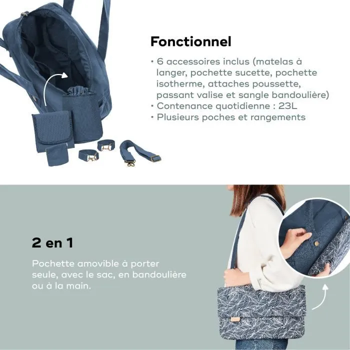 Babymoov Bolso Cambiador Day to Day BAB3661276184558, Moderno, Funcional, Capacidad 23L, 6 Accesorios, Color Palma 3