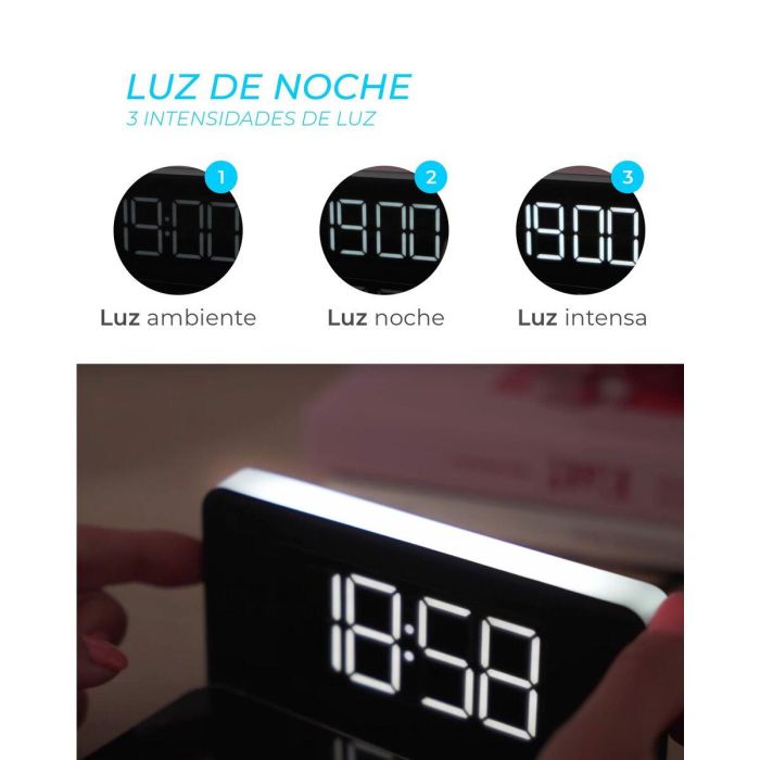 Reloj Despertador con Cargador Inalámbrico KSIX Qi Negro 5