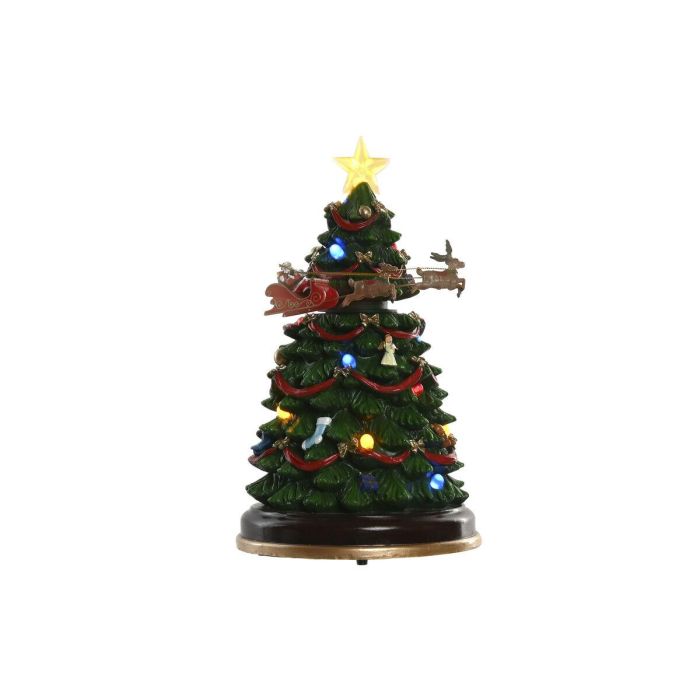 DKD Home Decor Árbol de Navidad Tradicional Multicolor con Luz LED, Música y Movimiento, 33 cm, Funciona con Pilas AA