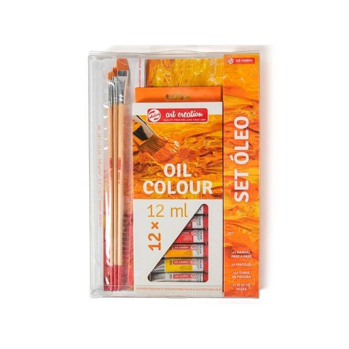 Talens Set Óleo Art Creation 12 Tubos X 12 mL Colores Surtidos con Pinceles y Bloc Notas