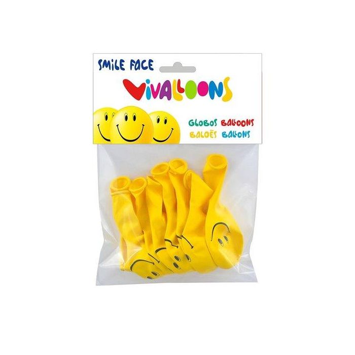 Blanca Globo 100% látex biodegradable cara sonriente, bolsa de 8 unidades