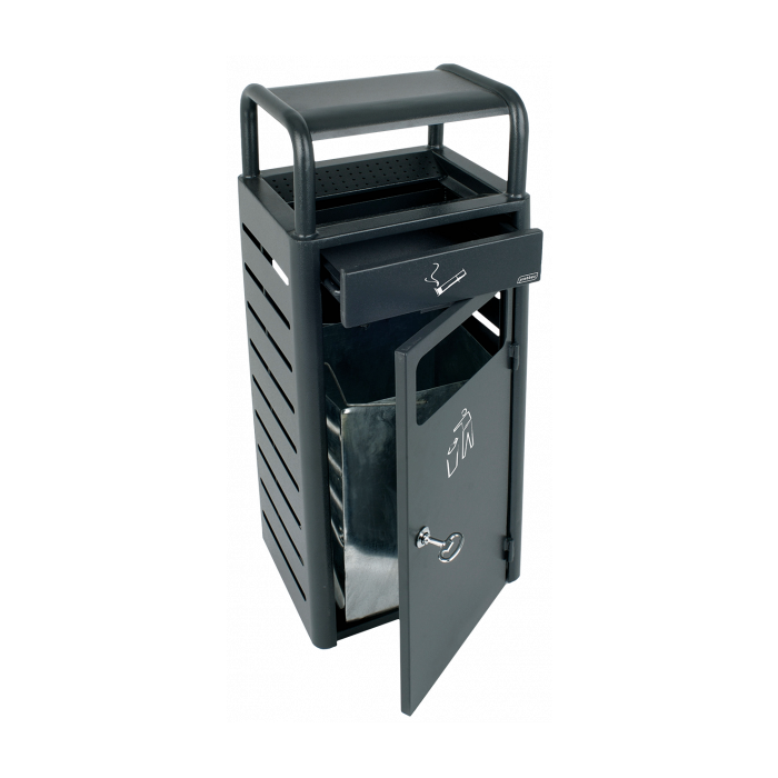 PROBBAX - AT-1271-DGRY - Cenicero de suelo para exterior con papelera - 33 x 28 x 89,5 cm - Cenicero 2,3L y papelera 20L - Gris oscuro 1