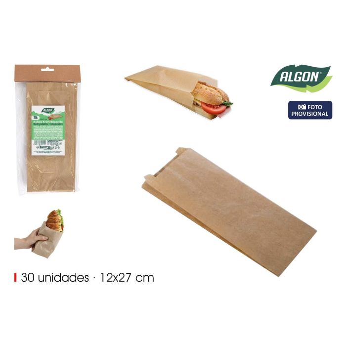 Algon Bolsas Kraft para Bocadillos, 30 unidades, 27x12 cm (24 Unidades) 0 Algon Bolsas Kraft para Bocadillos, 30 unidades, 27x12 cm (24 Unidades) 0