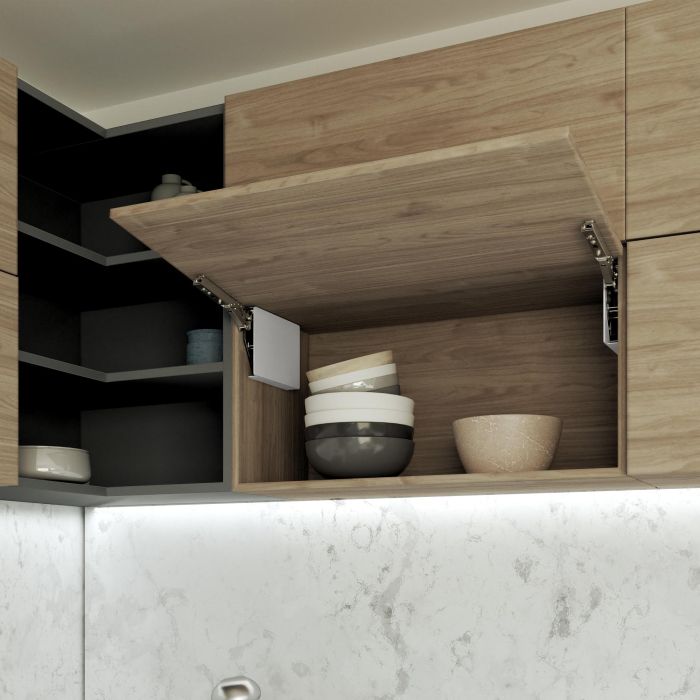 Emuca Compás para puertas elevables Altius Lift, Fuerza 560-1800 (low=L), Acero y plástico, Blanco 1 Emuca Compás para puertas elevables Altius Lift, Fuerza 560-1800 (low=L), Acero y plástico, Blanco 1