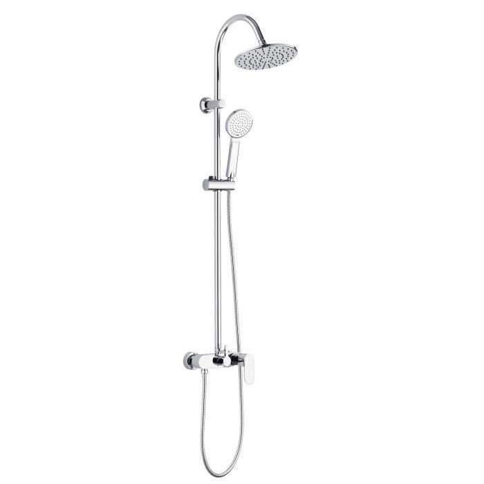 Edouard Rousseau Columna de ducha Dakota Grifo mezclador mecánico Cromada Cabezal Ø 200mm Ducha Mano Ø 100mm Montaje Pared Ahorro Agua Edouard Rousseau Columna de ducha Dakota Grifo mezclador mecánico Cromada Cabezal Ø 200mm Ducha Mano Ø 100mm Montaje Pared Ahorro Agua