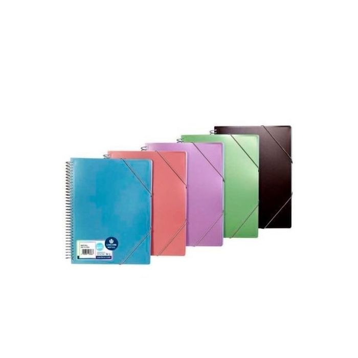 Carchivo Carpeta Metal Espiral PP 30 Fundas A4 Cierre Gomas Colores Metalicos Surtidos