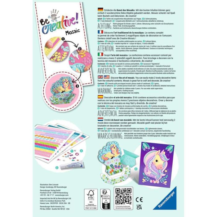 Ravensburger Mosaico Unicornio Kit Creativo Decoración Fácil 2 Objetos Resultados Garantizados Niños 7+ años 7 Ravensburger Mosaico Unicornio Kit Creativo Decoración Fácil 2 Objetos Resultados Garantizados Niños 7+ años 7