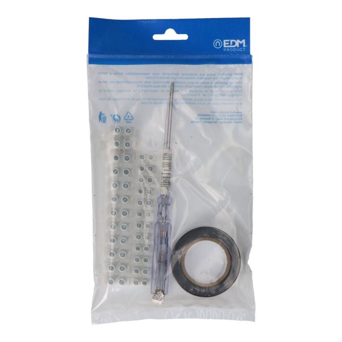 Edm Kit Bricolaje 02106 47007 63113 63112 con Destornillador Tester, Cinta Aislante 10m Negra y Regletas Conexión 6/10mm 1
