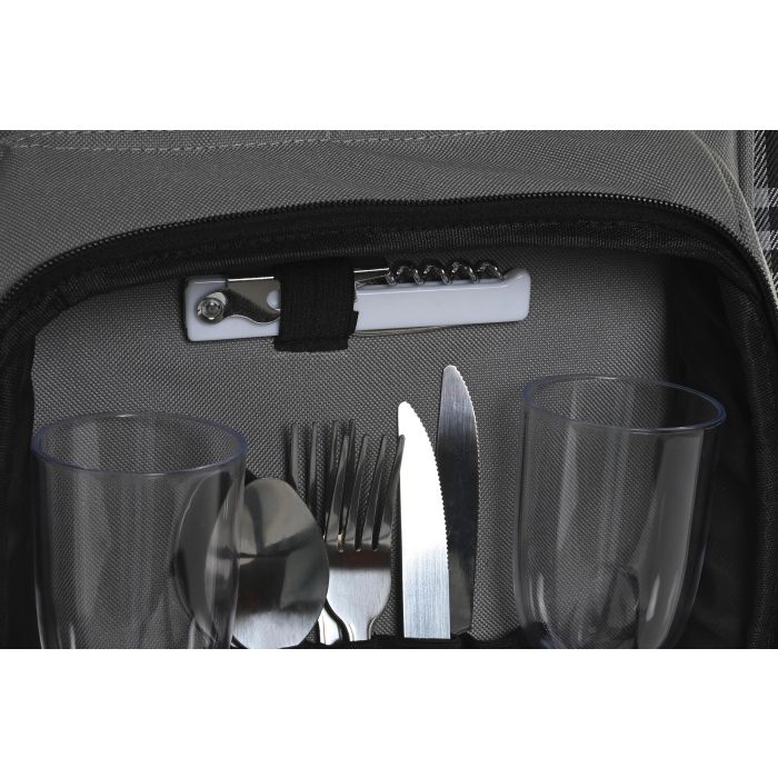 DKD Home Decor Mochila de Picnic para 2 Personas con Manta, Set de 9 Piezas, Poliester Gris Oscuro 20x39x28.5cm 1 DKD Home Decor Mochila de Picnic para 2 Personas con Manta, Set de 9 Piezas, Poliester Gris Oscuro 20x39x28.5cm 1