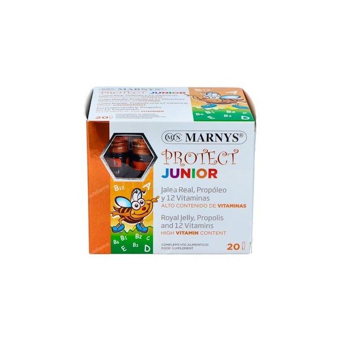 MARNYS Protect Junior - Suplemento con 12 Vitaminas, Jalea Real y Propóleo para Niños y Adolescentes - 20 Viales Sabor Frutas del Bosque