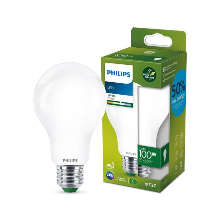 Bombilla ultra efficient led classic 7,3w 1535im e27 3000k, ø6x12,4cm, philips 1