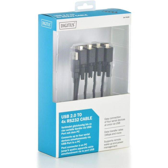 Digitus Cable de Conexión USB 2.0 a 4x RS232, 1.5m, Negro