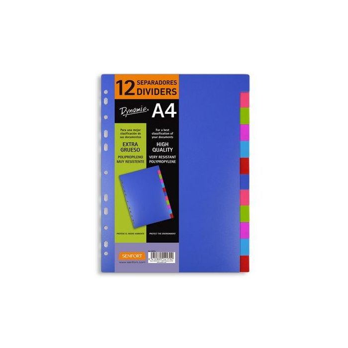 Separadores Senfort Pp Extra Grueso Opaco A4 12 Pestañas 11 Taladros