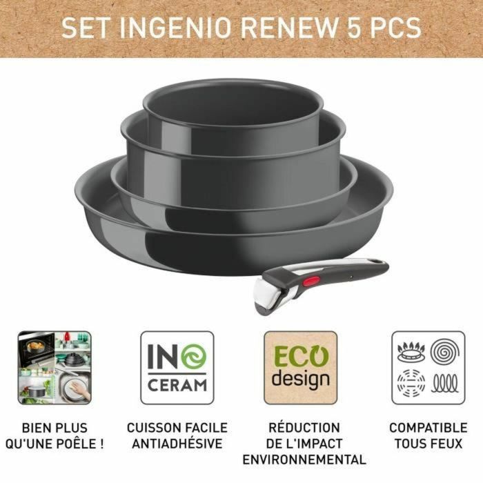 TEFAL INGENIO RENEW Batería de 5 piezas, Inducción, Revestimiento cerámico antiadherente, Sin PFOA, Hecho en Francia L2619002 4 TEFAL INGENIO RENEW Batería de 5 piezas, Inducción, Revestimiento cerámico antiadherente, Sin PFOA, Hecho en Francia L2619002 4