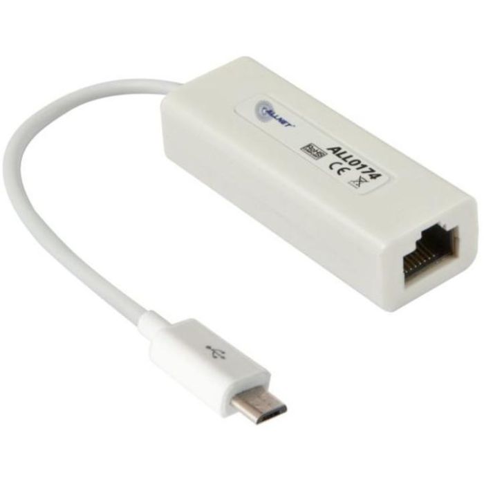 ALLNET ALL0174 - Adaptador de Red Micro USB 2.0 a Fast Ethernet RJ45 - Tarjeta de Red ALLTRAVEL - Color Blanco