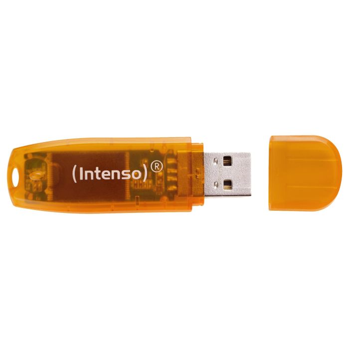 Intenso 3502490 Memoria USB 2.0 Lápiz Rainbow 64 GB Almacenamiento, Color Naranja Transparente