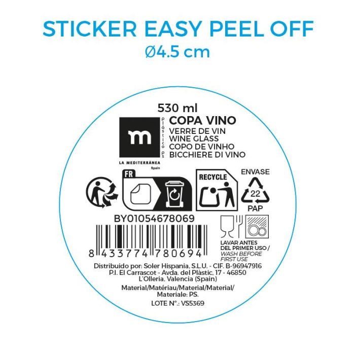 Inde Copa Vino 530Ml Ps La Mediterranea 20,9 cm Alto 6,5 cm Largo 9 cm Ancho 6 Inde Copa Vino 530Ml Ps La Mediterranea 20,9 cm Alto 6,5 cm Largo 9 cm Ancho 6