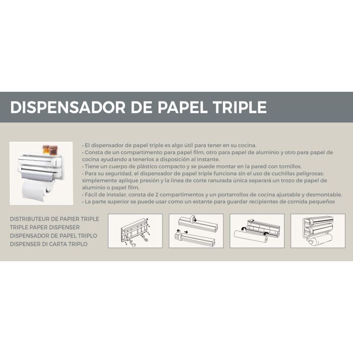 Confortime Dispensador Aluminio-Film-Papel ABS 37.7 cm x 18.3 cm x 6.9 cm 4 Confortime Dispensador Aluminio-Film-Papel ABS 37.7 cm x 18.3 cm x 6.9 cm 4